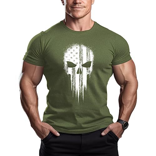 Skull Round Neck Cotton Muscle Workout Body Building T-shirt Exercise Gym T Shirt