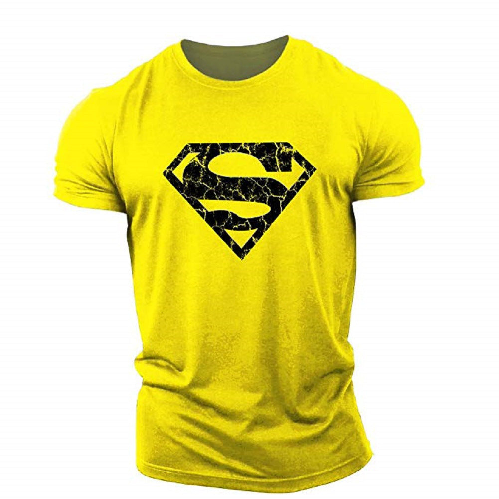 Sports Exercise Leisure Breathable Vintage Print Superman  Fitness T-shirt Gym T Shirt