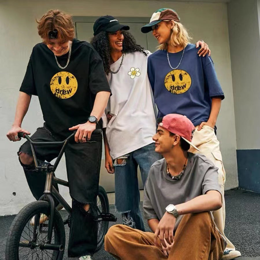 Drew Hussry Biber Distressed Smiley Face Printed T-Shirt - product image 1