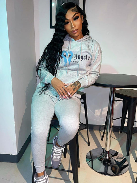 Palm Angel Letter Printing Velvet Tracksuit Set Hoodie Jogger Set
