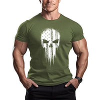 Skull Round Neck Cotton Muscle Workout Body Building  T-shirt Exercise Gym T Shirt