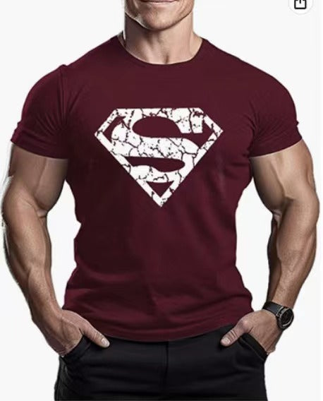 Sports Exercise Leisure Breathable Vintage Print Superman  Fitness T-shirt Gym T Shirt