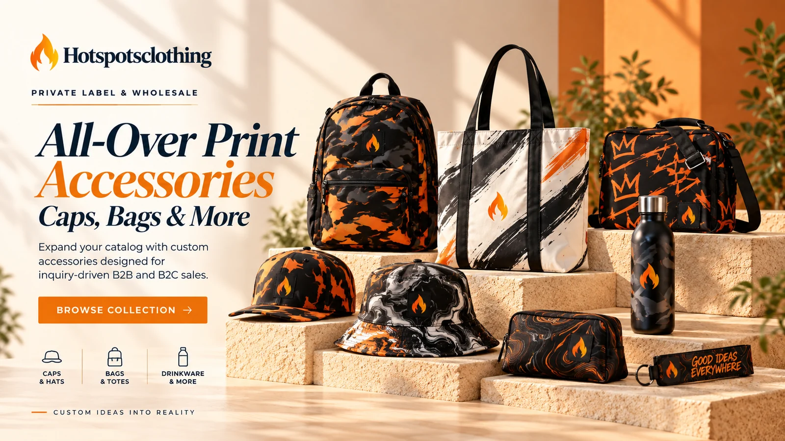 All-over print accessories, caps and bags