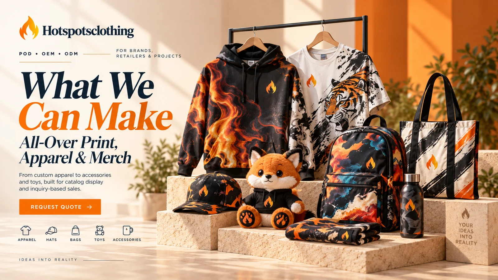All-over print apparel, accessories, toys and custom merchandise
