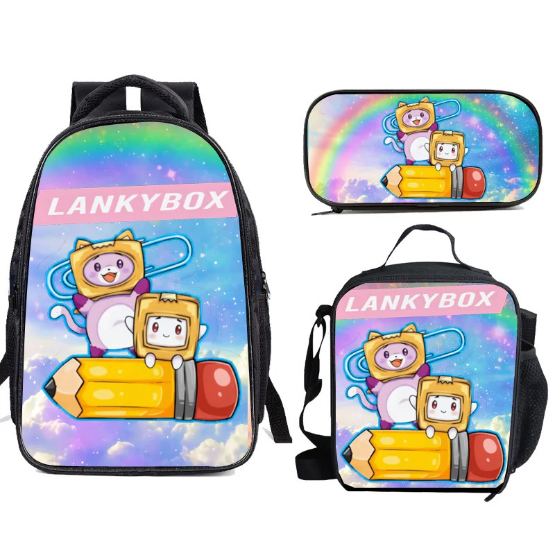 Lankybox Cartoon Printed Schoolbag Lunch Bag Shoulder Pencil Cases 3pcs Set Backpack