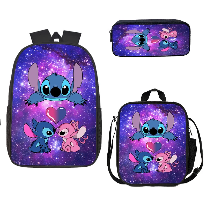 Stitch Backpack Schoolbag Anime Lunch Bag 3D Pencil Case Set